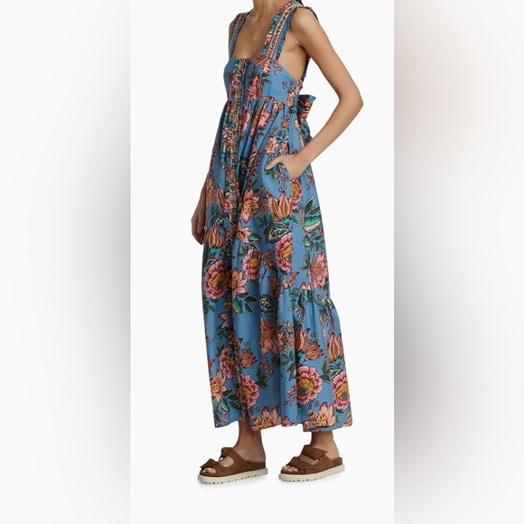 NWT Farm Rio Red Blue Maxi Tropical Floral Dress XL main image 1